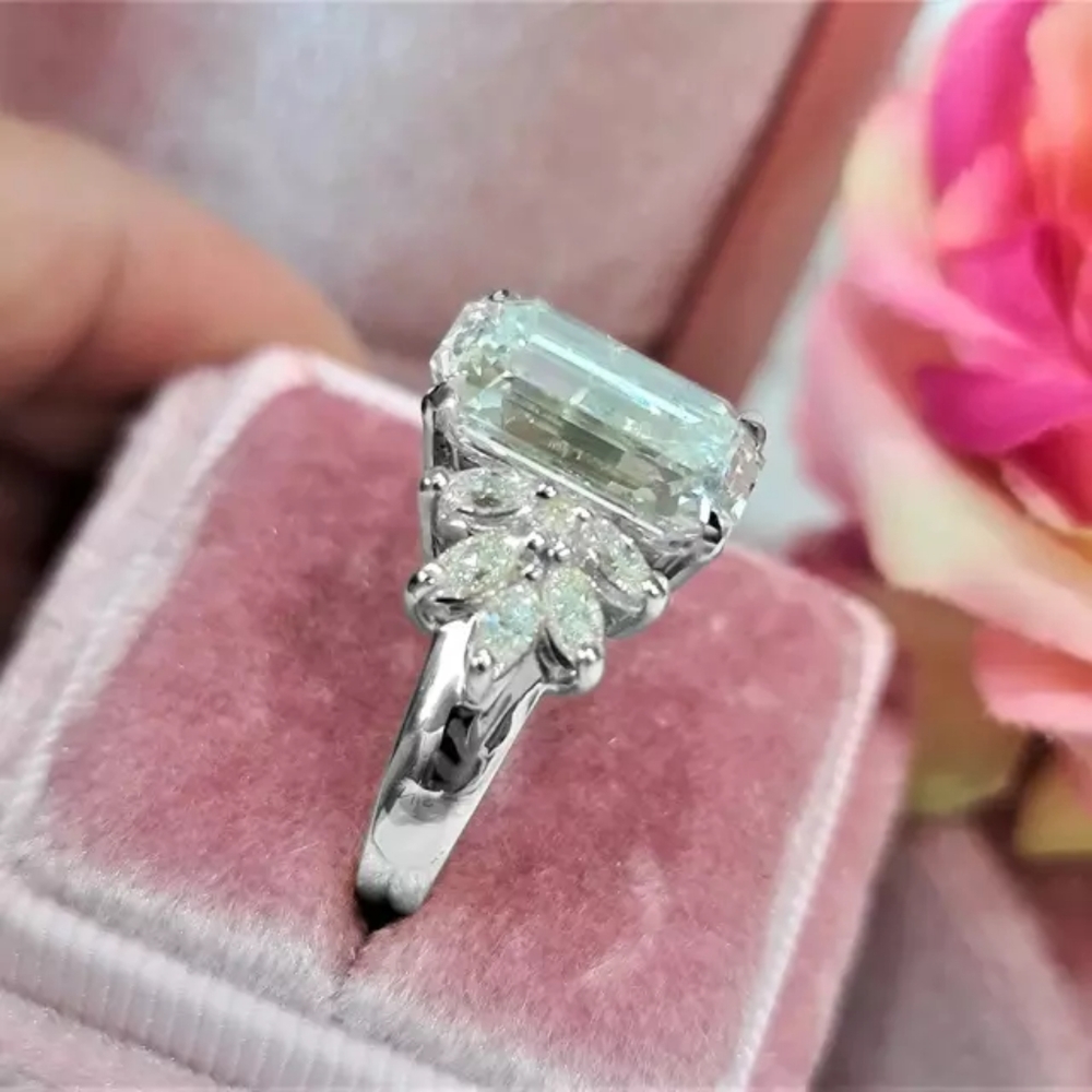 Sparkling Emerald-Cut White Diamond Cluster Ring - Women Jewelry - Picture 2 of 4